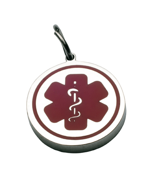 ID Charm In Silver Steel With Red Medical Symbol 13*13mm