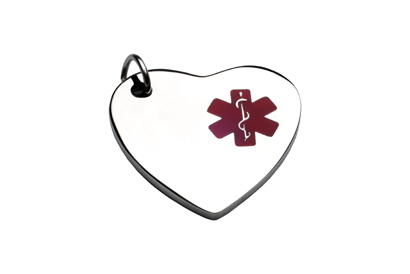 ID Heart Charm In Steel With Red Medical Symbol 13*14mm